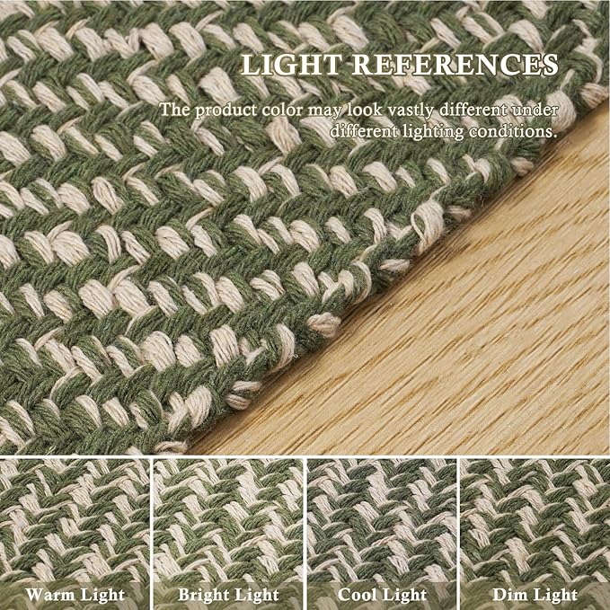 Collive 3x5 Small Area Rugs, Machine Washable Natural/Green Rug Modern Braided Kitchen Rugs, Neutral Reversible Throw Carpet Farmhous Woven Rug for Entryway Indoor Nursery Mudroom Living Room