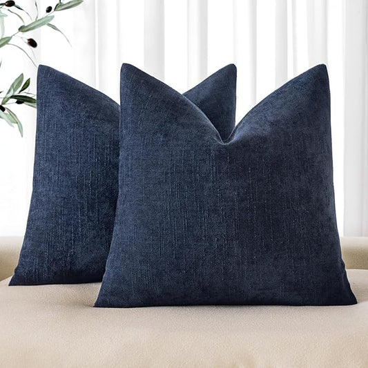 MIULEE Pack of 2 Decorative Throw Pillow Covers Soft Chenille Throw Pillows Solid Textured Cushion Covers for Couch Sofa Bedroom Living Room 18x18 Inch, Dark Blue