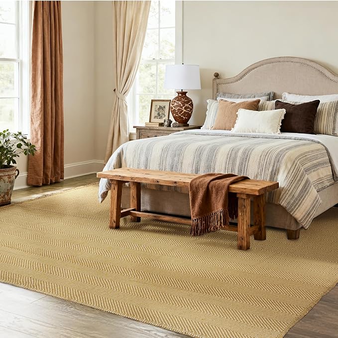 BESTSWEETIE 2x3 Washable Rug Hand-Woven Low Pile Soft Modern Farmhouse Bohemian Decor Reversible Braided Rugs with Tassels Throw Carpet for Living Room Bedroom Entryway Bathroom, Natural Jute