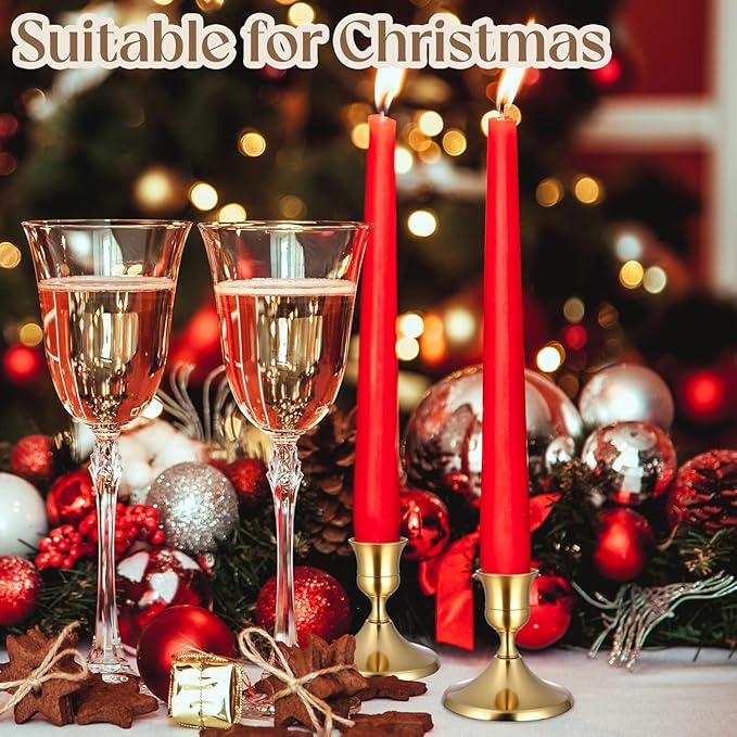 12PCS Brass Gold Taper Candle Holders Set, Vintage Metal Candlestick Holders for Table Centerpiece, Wedding Reception, Festive Christmas Mantel Decoration or Home Decor