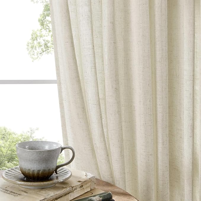Joydeco Linen Curtains 84 Inch Length 2 Panel Sets,Light Filtering Curtains for Bedroom 100 Inch Wide Living Room Drapes with Back Tabs & Rod Pockets (W100 x L84 Inch, Beige)