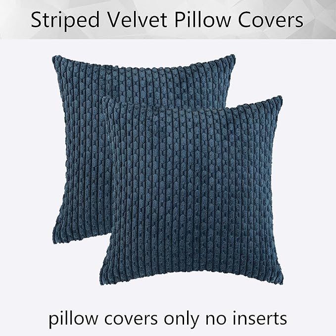 Kevin Textile Pack of 2 Blue Corduroy Decorative Throw Pillow Covers 24x24 Inch Soft Boho Striped Pillow Covers Modern Farmhouse Home Decor for Autumn Sofa Living Room Couch Bed