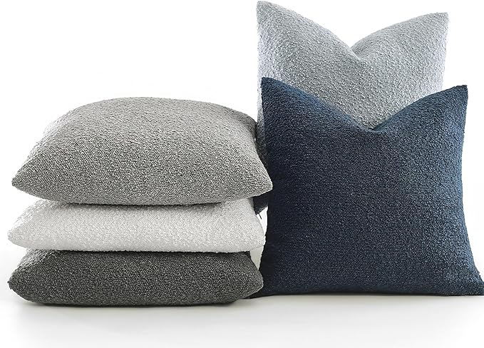 Boucle Decorative Throw Pillow Covers for Couch Set of 2, 20x20 inches, Light Grey