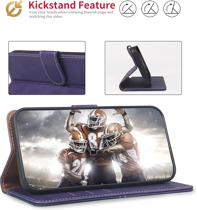 CIVICASE for iPhone 15 Plus Wallet Case,Leather Flip Case RFID Blocking Credit Card Holder Folio Magnetic Stand TPU Shockproof Cover Compatible with iPhone 15 Plus Purple Blue