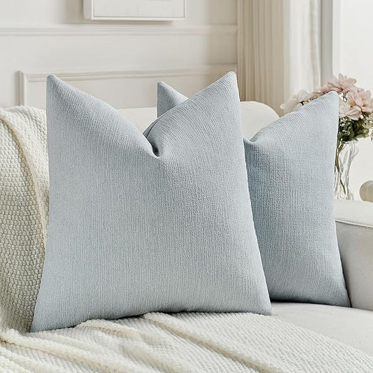 FUTEI Dusty Blue Chenille Decorative Throw Pillow Covers 16x16 Inch Set of 2,Soft Cozy Faux Linen Textured Cushion Case,Farmhouse Home Decor for Couch Living Room