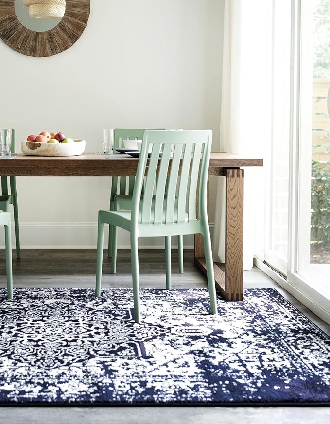 Rugs.com Arlington Collection Rug – 6' x 9' Navy Blue Medium-Pile Rug Perfect for Living Rooms, Large Dining Rooms, Open Floorplans