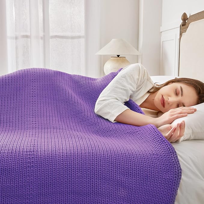 Guohaoi Knitted Weighted Blanket for Adults (Purple 48"x72" 10lbs) No Beads Cooling Throw Blanket for Hot Sleepers, Home Decor Breathable Chunky Knit Heavy Blanket Use on Full Size Bed