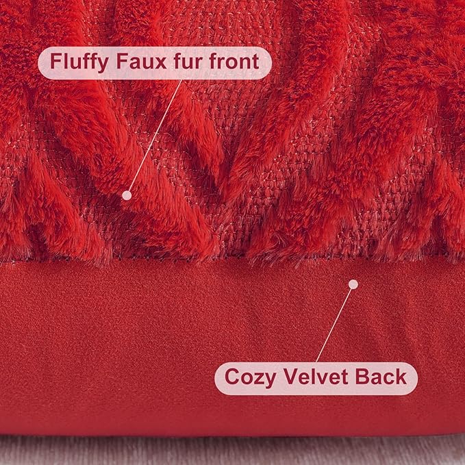 decorUhome Euro Sham Throw Pillow Covers 26x26 Inch Set of 2, Soft Plush Faux Wool Red Solid Couch Pillow Covers, Accent Farmhouse Neutral Square Pillow Cases for Sofa Bed Living Room