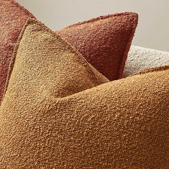 JUSPURBET 22x22 Throw Pillow Covers Set of 2 Decorative Pillow Covers for Couch Sofa Bed Cozy Boucle Textured Cushion Covers Cases with Invisible Zipper for Living Room Home Decor,Mustard Yellow
