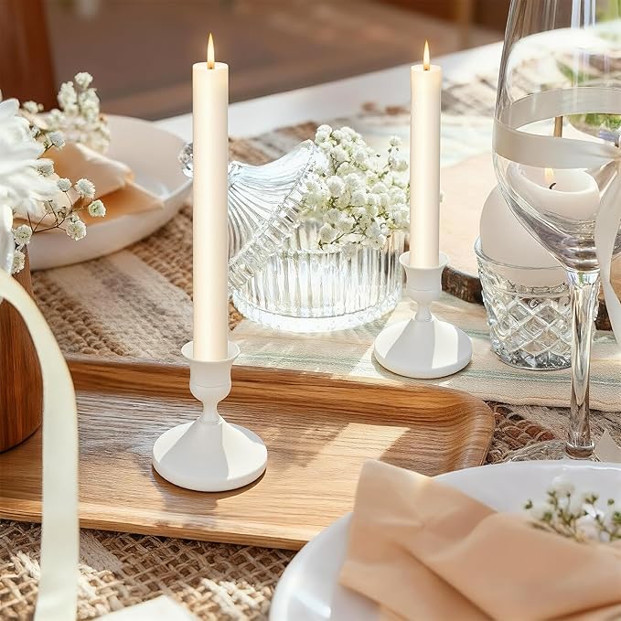Candle Holders White Set of 9, Vintage Metal Candlestick Holders for Dinner Room Table Centerpiece, Small Metal Candles Sticks for Wedding Centerpieces Christmas Birthday Party (9, White)