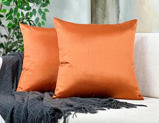 Aiking Home 24x24 Inches Faux Silk Square European Shams, Zipper Closure, Orange (Set of 2)