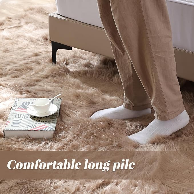 Beige Faux Sheepskin Fluffy Fur 2x3 Area Rugs for Bedroom Washable Shaggy Carpet Rug for Living Room Nursery Furry Rug Home Décor