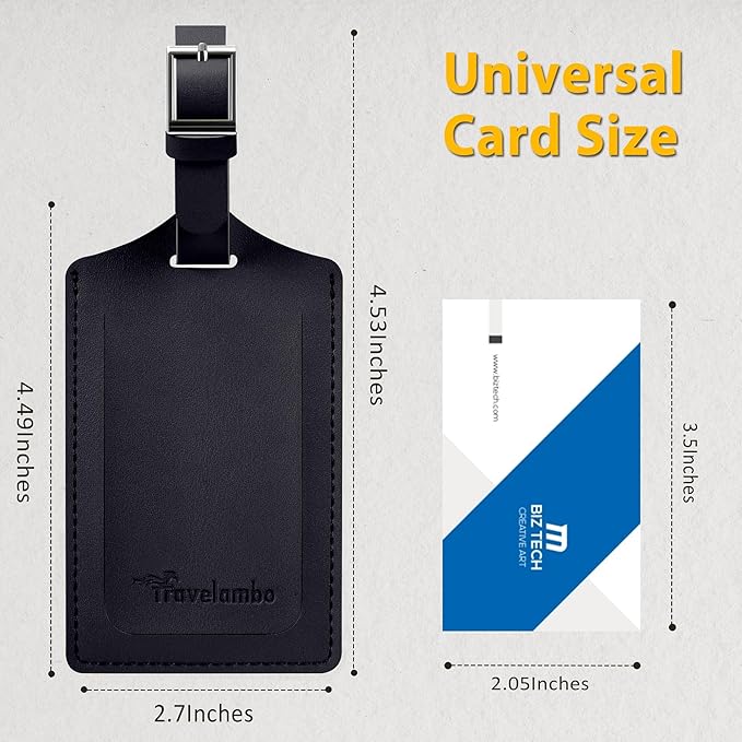 Travelambo 12 Pack Luggage Tags Faux Leather for Suitcases Travel Bag Labels with Protection Cover ID (Black)