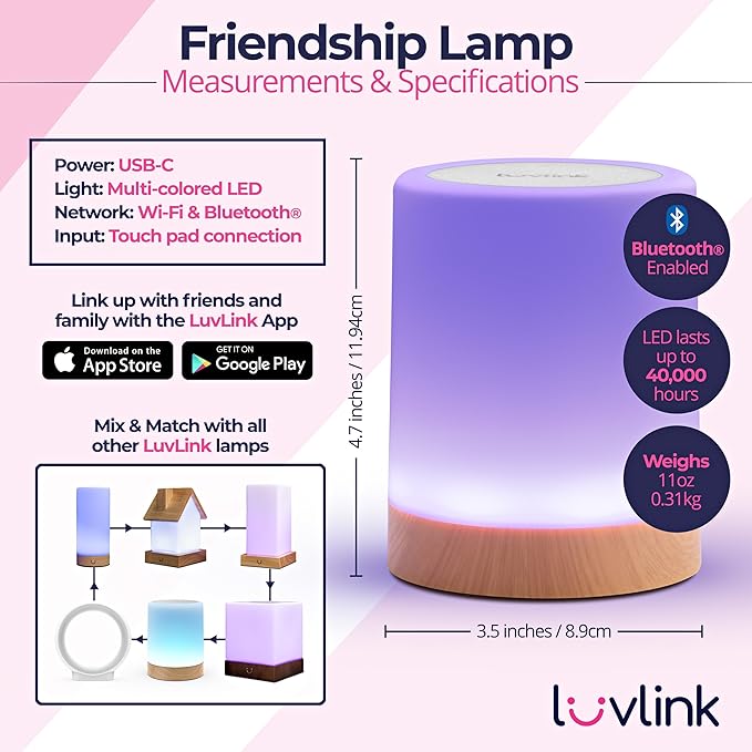 LuvLink Friendship Lamp v2.0 - Long Distance WiFi Touch Lamps for Couples, Friends & Family | Stay Connected from Anywhere – Easy App Setup – No Subscription (Set of Five)