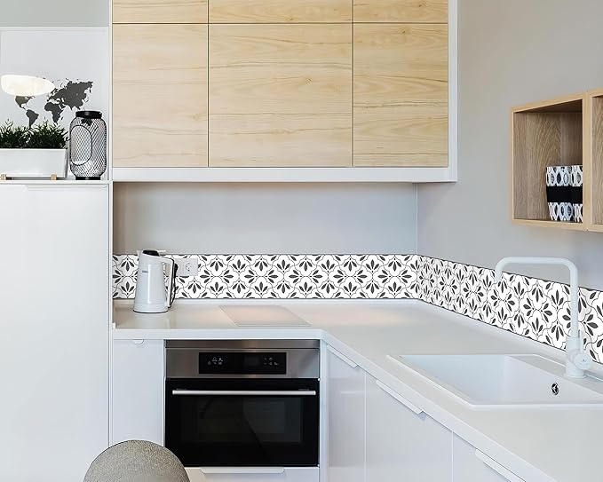 FLFK Wallpaper Border Black and White Patterns Peel and Stick Wall Border Self Adhesive Wallpapers for Living Room Bedroom Kitchen Bathroom 8"x240"