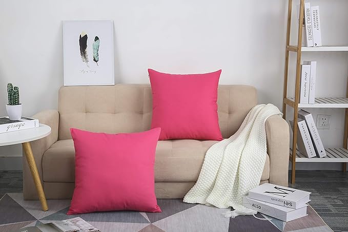 TangDepot Handmade Decorative Solid 100% Cotton Canvas Throw Pillow Covers/Pillow Shams, (22" x22" , Hot Pink, 1 Count (Pack of 1))