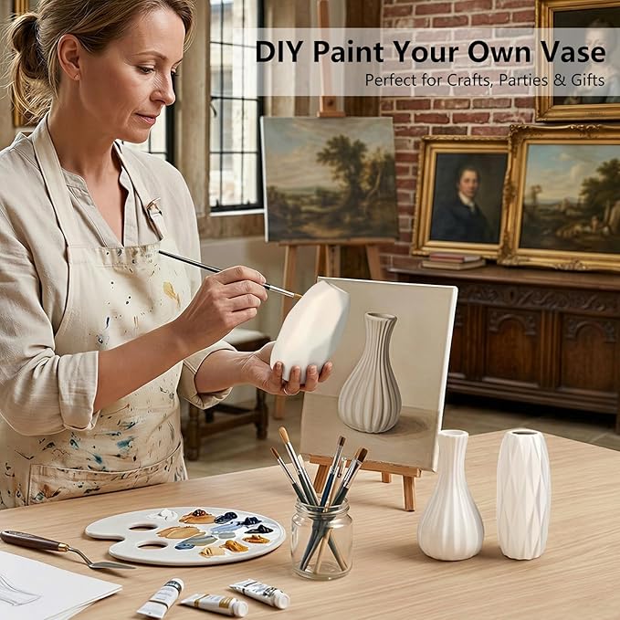 BEAHOT Ceramic Bud Vases Set of 16 - Matte White Mini Ceramic Bud Vases Collection: Non-Repeating Modern Boho Centerpiece - Small Unglazed Jars for for Weddings, Home, Shelf Decor