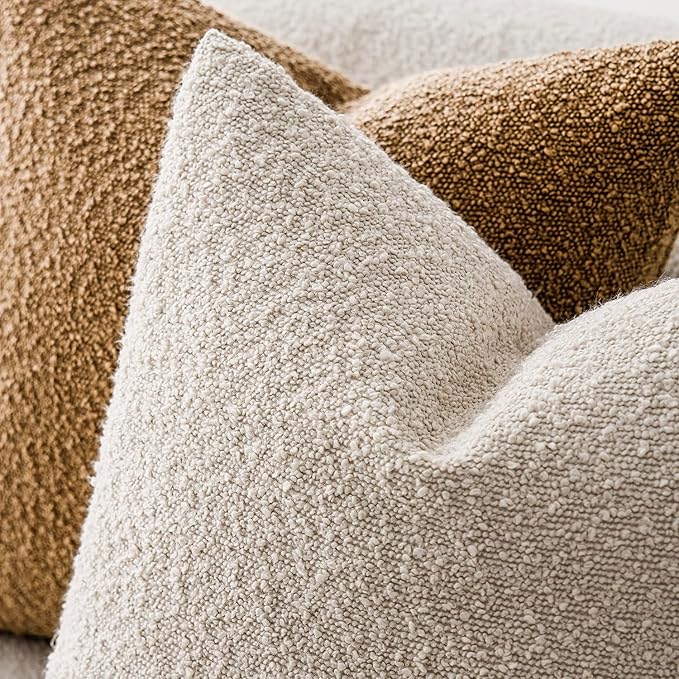 Foindtower Textured Boucle Throw Pillow Covers Accent Solid Pillow Cases Cozy Soft Decorative Couch Cushion Case for Chair Sofa Bedroom Living Room Home Decor, 18 x 18 Inch,Light Beige