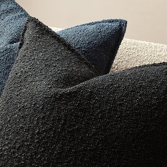 JUSPURBET Black Decorative Pillow Covers 16x24 Set of 2 Throw Pillow Covers for Couch Sofa Bed Cozy Boucle Textured Lumbar Cushion Covers Cases with Hidden Zipper for Living Room Home Decor