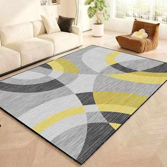 Area Rug Washable 6'x9' Ft Non Slip Rubber Backing Foldable Geometry Durable Rug for Living Room, Bedroom, Home Office