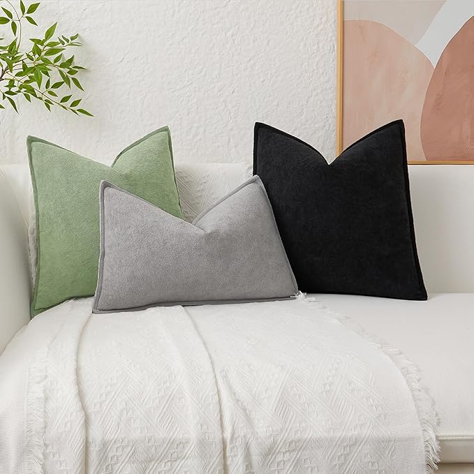 Kevin Textile 14x20 Inch Lumbar Pillow Cover 1 Pack Soft Boucle Textured Decorative Waterproof Rectangle Cushion Elegant Accent Pillow for Couch Sofa Chair Bed Home Decor Indoor Outdoor Sage Green