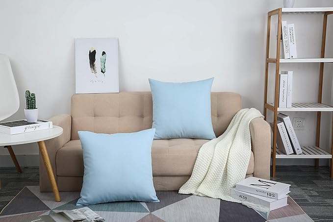 TangDepot Handmade Decorative Solid 100% Cotton Canvas Throw Pillow Covers/Cushion Covers, 45 Colors Available - (16" x16" , Light Blue, 2 Count (Pack of 1))