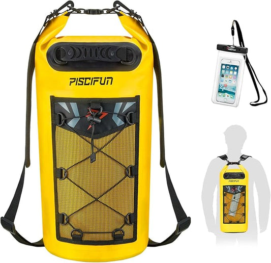 Piscifun Dry Bag, Waterproof Floating Backpack 10L/20L/30L/40L with Waterproof Phone Case for Boating, Kayaking, Fishing