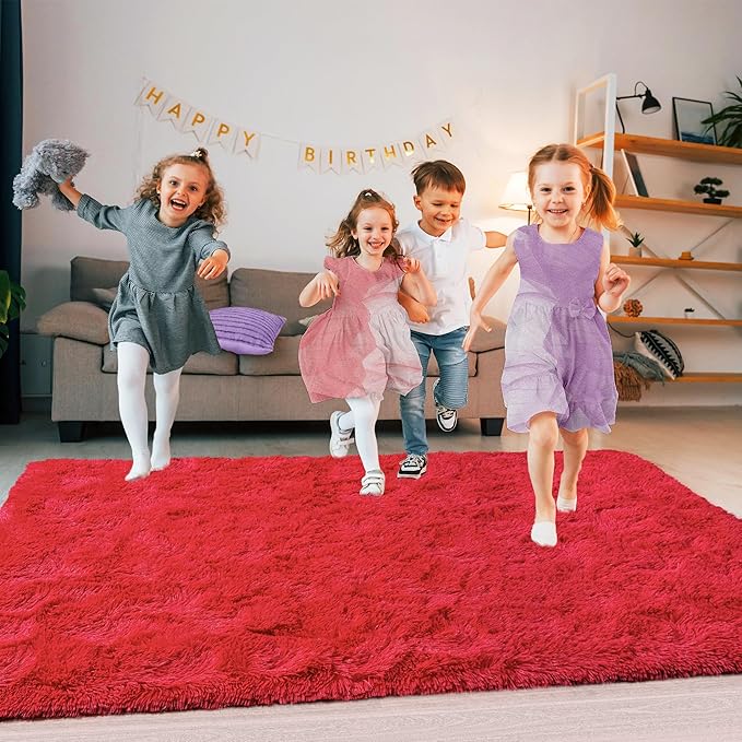 Ultra Fluffy Rug for Living Room Bedroom, 5x7 Fuzzy Large Area Rug for Living Room, Plush Soft Shag Carpet for Girl Boy Kids, Non Slip Rug Modern Indoor Home Decor Aesthetic, Red