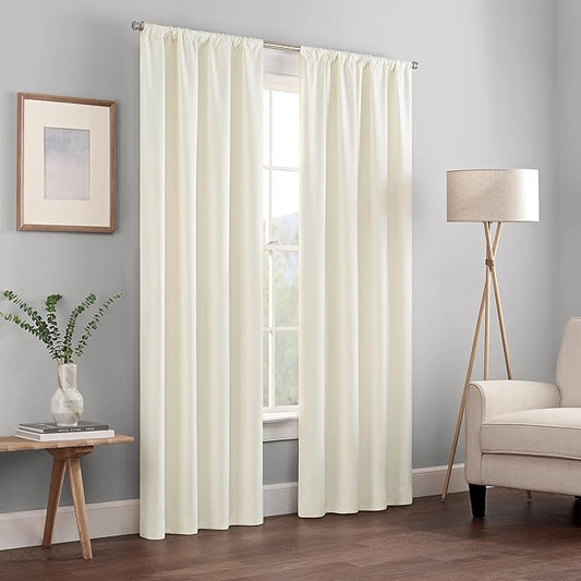 ECLIPSE Kendall Modern Blackout Thermal Rod Pocket Window Curtain for Bedroom or Living Room (1 Panel), 42" x 63", Ivory