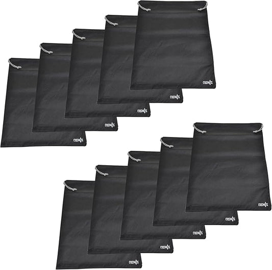 Cosmos 10 Pcs Travel Shoe Bags Shoe Organizer Pouch Storage String Bags for Travel Trip Carrying Packing, Dust-proof Non-Woven Fabric in Dual Drawstring Closure, 17.5" x 13.5" (Black)