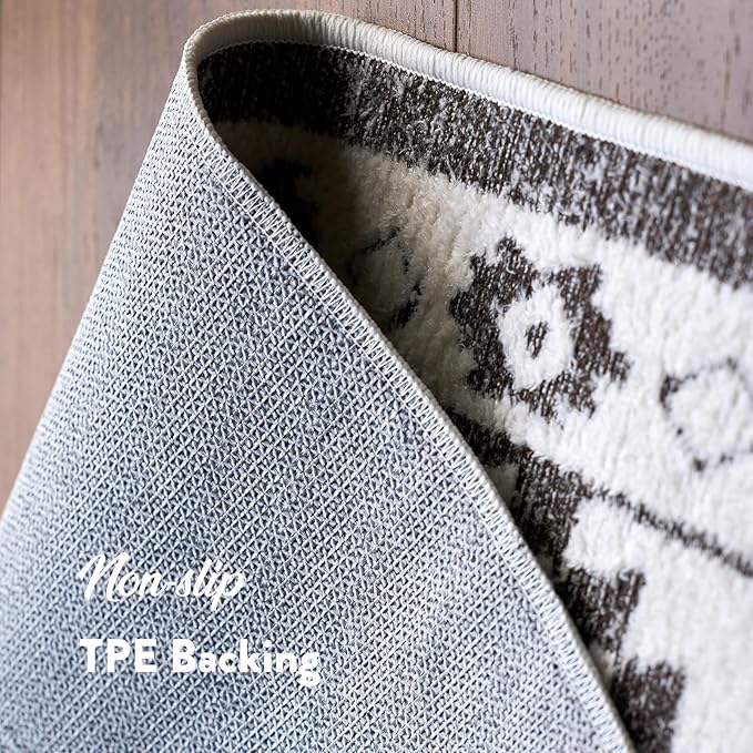 Moroccan Washable Runner Rug 2x8, Geometric Woven Area Rug, Farmhouse Boho Hallway Rug Runner, Non-Slip Soft Lightweight Throw Rug for Bedroom Living Room Laundry Kitchen, Dark Brown/White