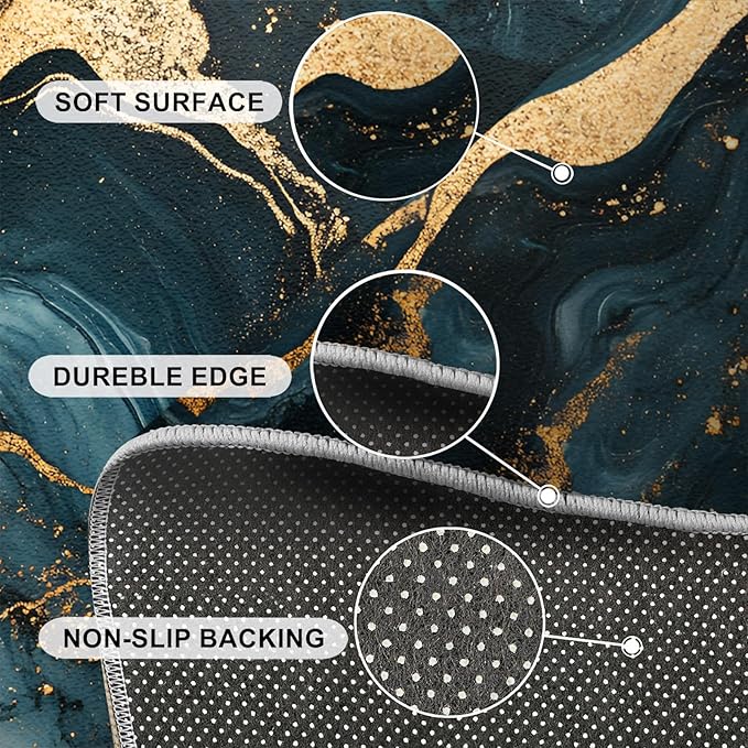 Marble Washable Area Rugs 6x8 Non-Slip Fluid Art Living Room Rug Gold Lines Soft for Carpet Low Pile Indoor Door Mat & Room Decor