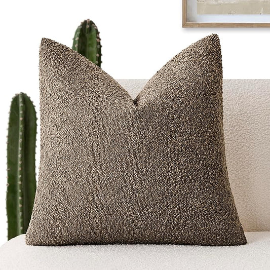 Foindtower Decorative Textured Boucle Throw Pillow Covers Accent Solid Pillow Cases Neutral Soft Cozy Couch Cushion Case for Chair Sofa Bedroom Living Room Home Decor 22x22 Inch,1PC,Light Brown