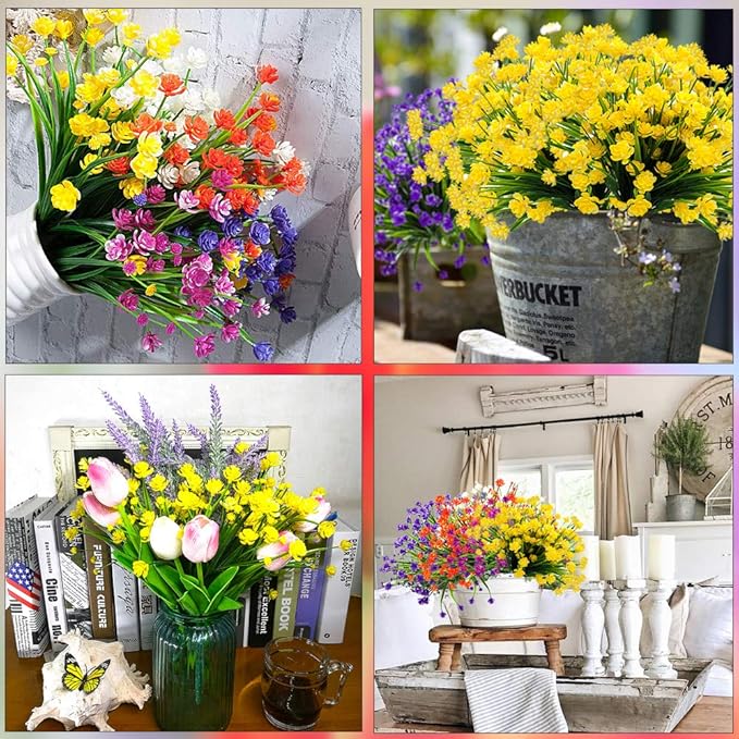 Artificial Flowers, 20 Bundles Outdoor Fake Flowers for Decoration UV Resistant Faux Plastic Plants Garden Porch Window Box Décor (Purple)