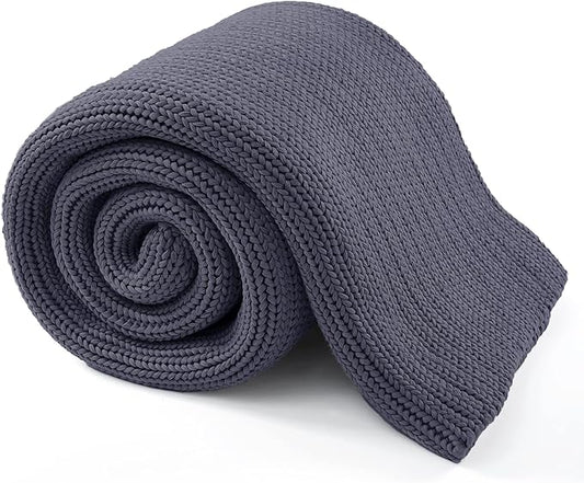Guohaoi Knitted Weighted Blanket for Adults (Dark Grey 60"x80" 15lbs) No Beads Cooling Throw Blanket for Hot Sleepers, Home Decor Breathable Chunky Knit Heavy Blanket Use on Queen/King Size Bed