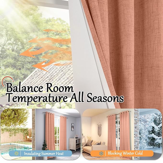 Lajode 100% Linen Blackout Curtains 45 Inch Length 2 Panels Set for Small Window, 38 Inch Wide Thermal Insulated Total Black Out Fall Curtains for Basement Window, 38x45 Inch 2 Panels, Terracotta