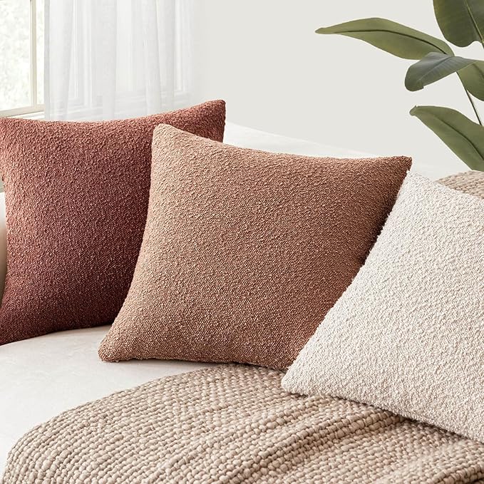 Foindtower Decorative Textured Boucle Throw Pillow Covers Accent Solid Pillow Cases Neutral Soft Cozy Couch Cushion Case for Chair Sofa Bedroom Living Room Home Decor 22x22 Inch,1PC,Dusty Orange Hazel