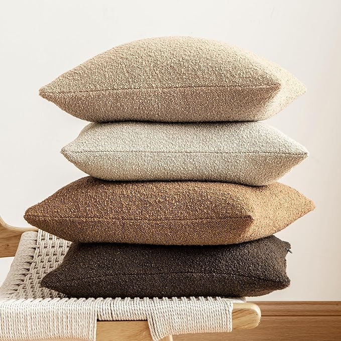 MIULEE 12x20 Inch Decorative Lumbar Throw Pillows for Bed Set of 2 Textured Boucle Neutral Winter Throw Pillow Covers Brown Accent Solid Vintage Pillowcases Sofa Livingroom Home Decor