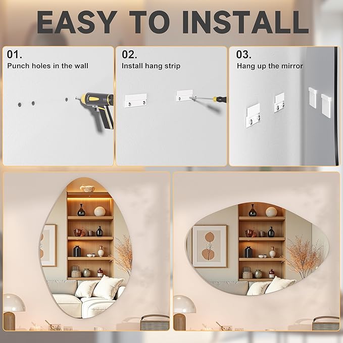 Hasipu Irregular Wall Mirror - 24"x15" Asymmetrical Frameless Mirror, Modern Decorative Mirrors for Living Room, Entryway, Hallway, Bathroom, Bedroom,Wall Mounted Home Decor