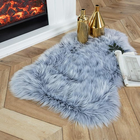 Ashler Acrylic and Polyester Fluffy Shaggy Area Rug Ultra Soft 2x3Ft Sheepskin Fur Rug, Frosted Bottom Blue Fuzzy Rug Machine Washable Shag Rug, Nursery Decor Throw Rugs for Bedroom, Living Room