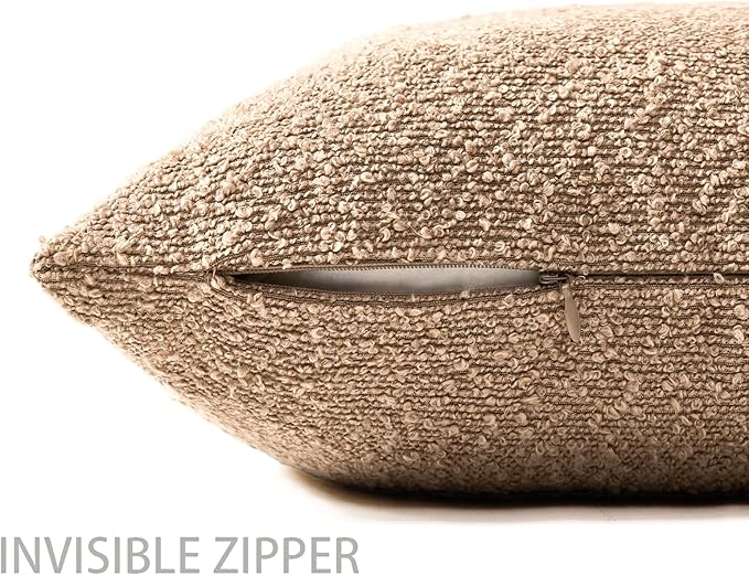 Boucle Decorative Throw Pillow Covers for Couch Set of 2, 16x16 inches, Camel