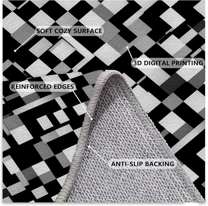 Black White and Grey Rug - Geometric Area Rug, Area Rugs 3x5, Modern Abstract Rugs, Irregular Block Splicing Carpet Washable Non Slip Home Decor Carpet for Living Room