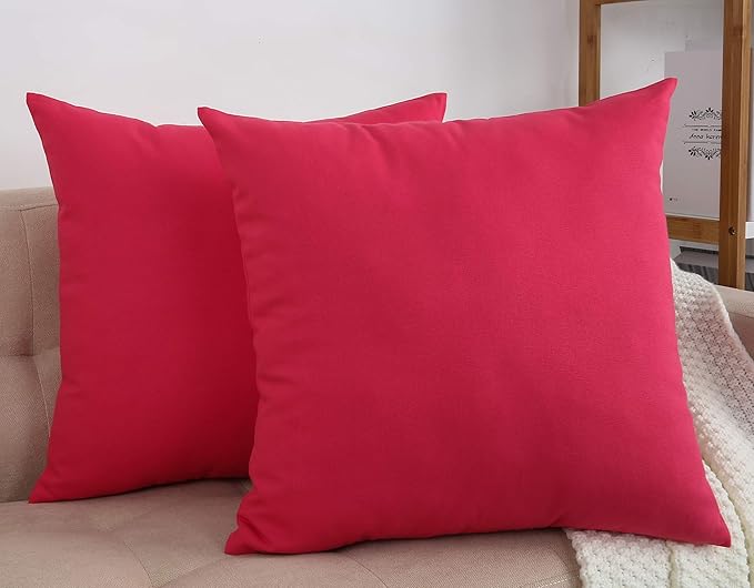 TangDepot Handmade Decorative Solid 100% Cotton Canvas Throw Pillow Covers/Pillow Shams, (24"x24", Watermelon Red)
