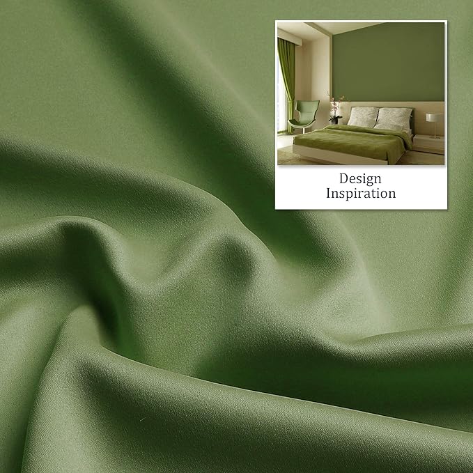 DUALIFE Sage Green Solid Curtains for Bedroom Short Small Window Treatment Blackout Thermal Insulated Curtain Panels 38 by 54 Inch Length with Grommet Set of 2 Panels
