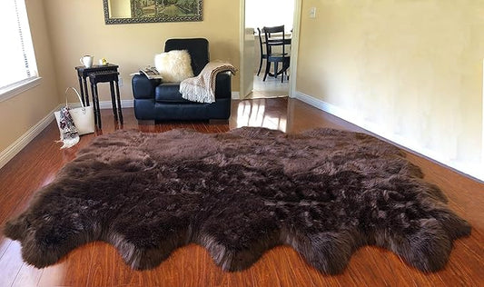Free Shape Luxury Soft Fluffy Shag Area Rug Decto 10 Pelts 6'x10', 180x300cm - Vegan Fur Ultra Soft Indoor Carpet Nursery Rugs for Bedroom Home Decor, Brown