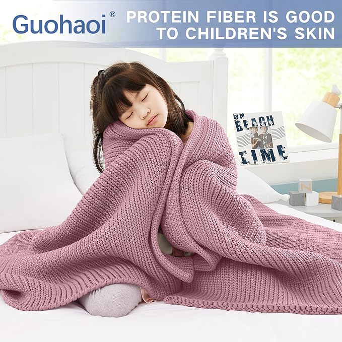 Guohaoi Knitted Weighted Blanket for Adults (Muted Pink 48"x72" 12lbs) No Beads Cooling Throw Blanket for Hot Sleepers, Home Decor Breathable Chunky Knit Heavy Blanket Use on Full Size Bed
