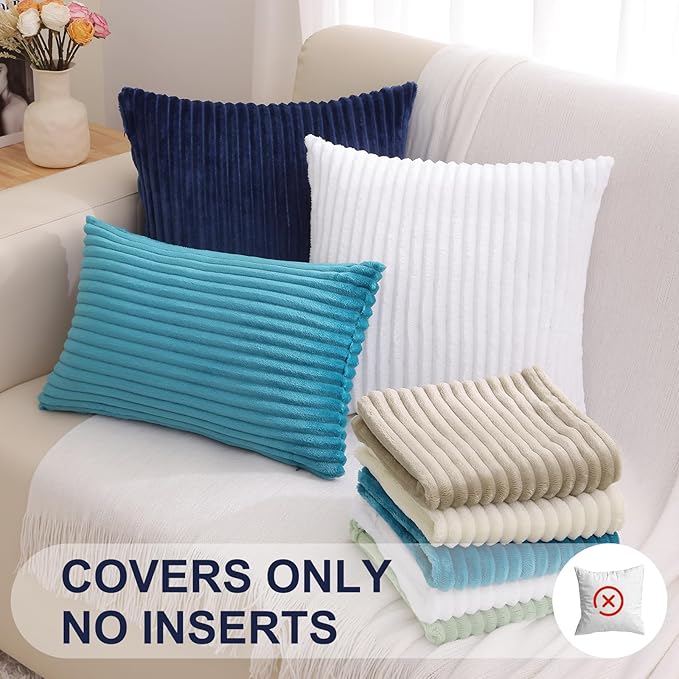 Simmore Decorative Spring Throw Pillow Covers 12x20 Set of 2, Soft Natural Plush Flannel Double-Sided Fluffy Lumbar Pillow Covers for Couch Sofa Living Room, Teal