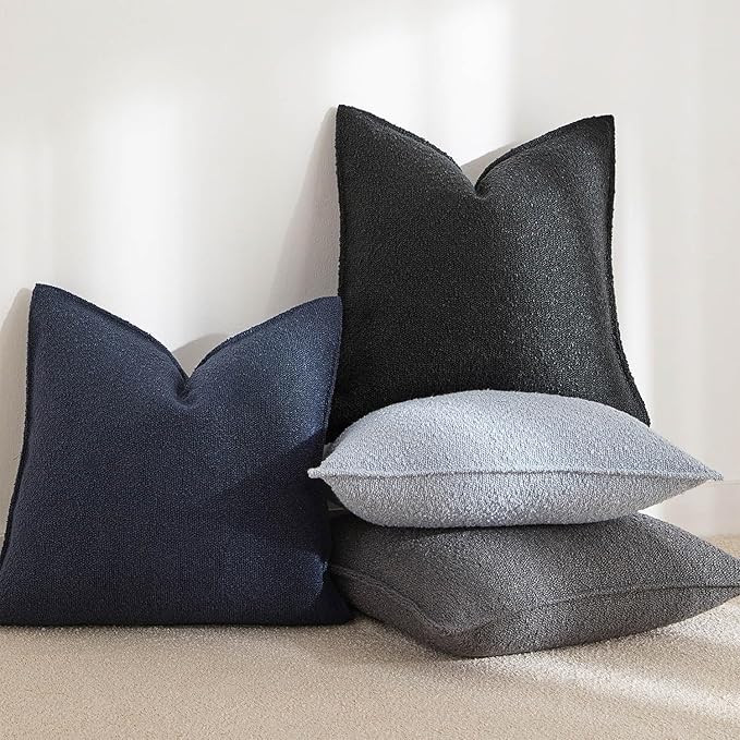 JUSPURBET 24x24 Pillow Covers Set of 2 Decorative Throw Pillow Covers Case for Couch Sofa Bed Soft Boucle Textured Cushion Covers with Hidden Zipper for Home Decor Living Room,Dark Grey