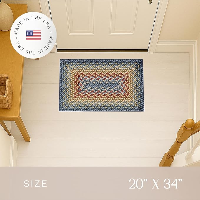 Maples Rugs Marion Bohemian Braided Design Print Area Rug – Made in USA – Washable, Non Slip Indoor Carpet for Entryway, Foyer, Kitchen, and Bathroom, 34" x 20", Multi-Color