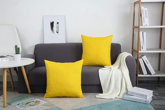 TangDepot Set of 2 Handmade Decorative Solid 100% Cotton Canvas Throw Pillow Covers/Cushion Covers, 45 Colors Available - (20"x20" 2 Pieces, Yellow)